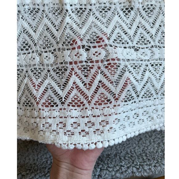 Soma Coverup Mini Dress Medium Crochet Open Knit Sheer Long Sleeve White Beach - Picture 4 of 14